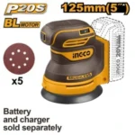 INGCO CROSLI2002 20V 125MM 5″ حفافة مبرومة بطارية Cordless Random Orbit Sander