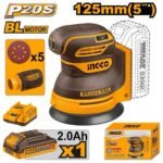 INGCO CROSLI20021 20V 1BATT 2AH+CHAR BL125MM حفافة مبرومة بطارية CORDLESS RANDOM ORBIT SANDER