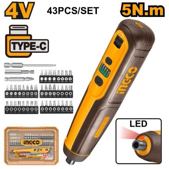 ingco-csdli04062-4v-43pcs-bits-holder-مفك-على-البطارية-cordless-screwdriver-lebanon.jpeg INGCO CSDLI04062 4V 43PCS BITS + HOLDER مفك على البطارية CORDLESS SCREWDRIVER - Image 1