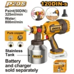 INGCO CSGLI20041 20V 800ML فرد رش بويا ديركت بطارية طاسة ستانلس CORDLESS SPRAY GUN
