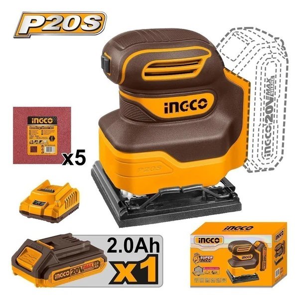 ingco-cshsli20141-20v-1batt-2ahcharحفافة-على-البطارية-مربعة-cordless-sheet-sander-lebanon.jpeg INGCO CSHSLI20141 20V 1BATT 2AH+CHARحفافة على البطارية مربعة Cordless Sheet Sander - Image 1