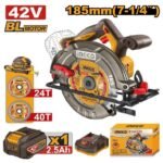 INGCO CSLI4218511 42V 1BATT 2.5AH+CHAR 185MM BL منشار صدر بطارية صناعي Cordless circular saw Industrial