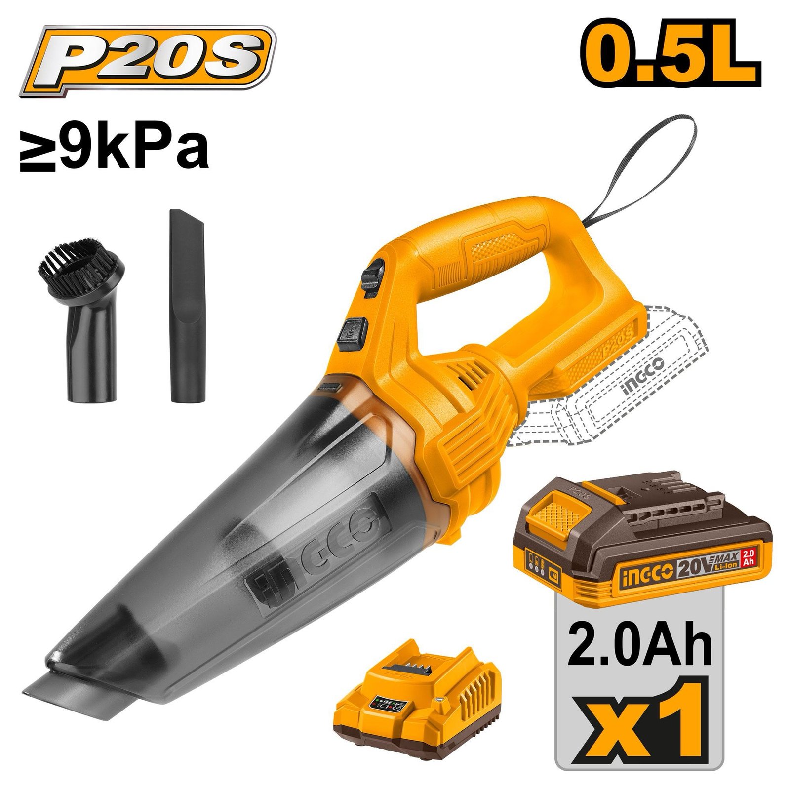ingco-cvli20126-20v-1batt-2achar-0.5l-مكنسة-يد-فارة-بطارية-cordless-vacuum-cleaner-lebanon.jpeg INGCO CVLI20126 20V 1BATT 2A+CHAR 0.5L مكنسة يد فارة بطارية Cordless Vacuum Cleaner - Image 1