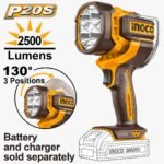 INGCO CWLI20885 20V 2500 Lumens LED بروجكتير يدوي راس متحرك Cordless Work Lamp