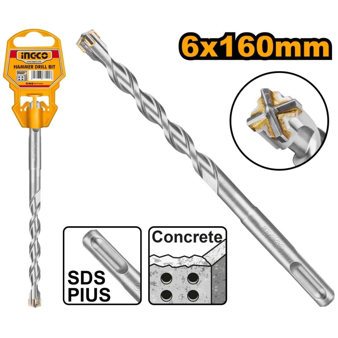 ingco-dbh1210602c-6.0x160mm-sds-plus-ريشة-رأس-مزدوج-double-flute-sds-plus-hammer-drill-bit-lebanon.jpeg INGCO DBH1210602C 6.0X160MM SDS PLUS ريشة رأس مزدوج DOUBLE FLUTE SDS PLUS HAMMER DRILL BIT - Image 1