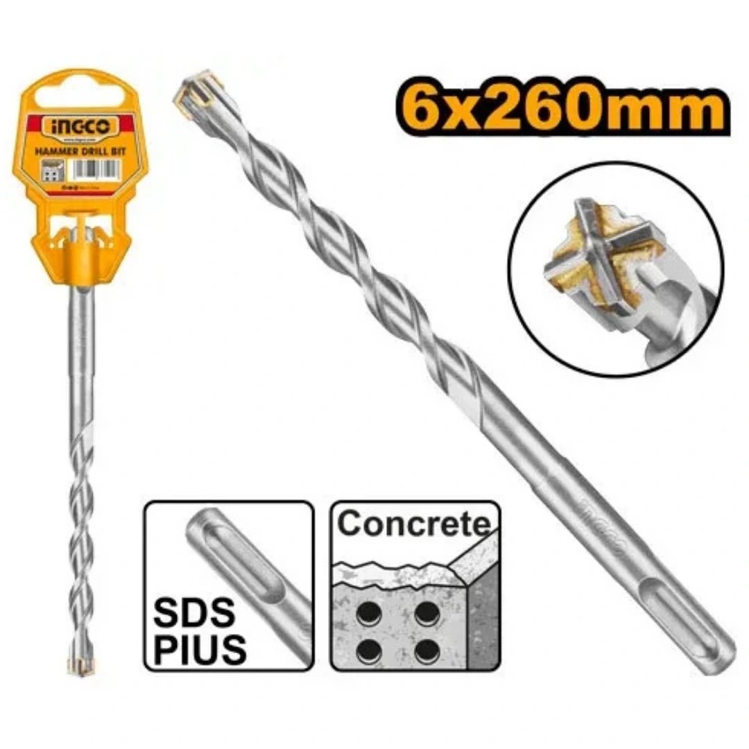 ingco-dbh1210604c-6.0x260mm-sds-plus-ريشة-رأس-مصالب-صناعية-sds-plus-masonry-cross-bit-lebanon.jpeg INGCO DBH1210604C 6.0X260MM SDS PLUS ريشة رأس مصالب صناعية SDS PLUS MASONRY CROSS BIT - Image 1