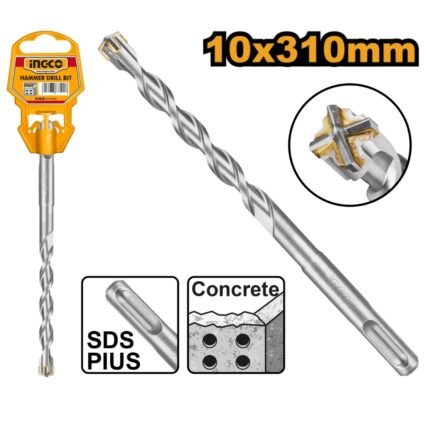 INGCO DBH1211005C 10X310MM SDS PLUS ريشة رأس مصالب صناعية SDS PLUS MASONRY CROSS BIT