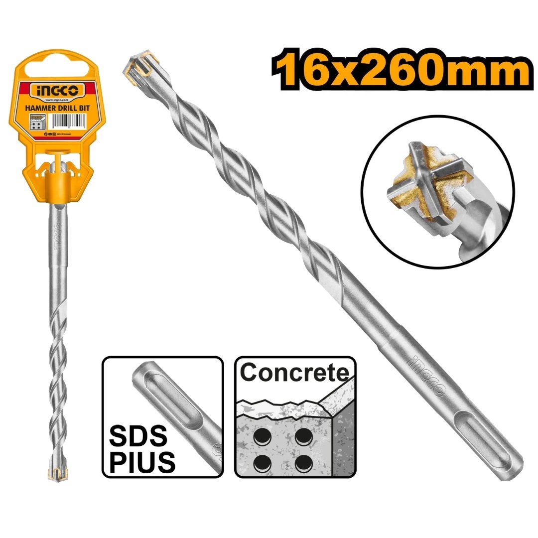 ingco-dbh1211603c-16x260mm-sds-plus-ريشة-رأس-مصالب-صناعية-sds-plus-masonry-cross-bit-lebanon.jpeg INGCO DBH1211603C 16X260MM SDS PLUS ريشة رأس مصالب صناعية SDS PLUS MASONRY CROSS BIT - Image 1