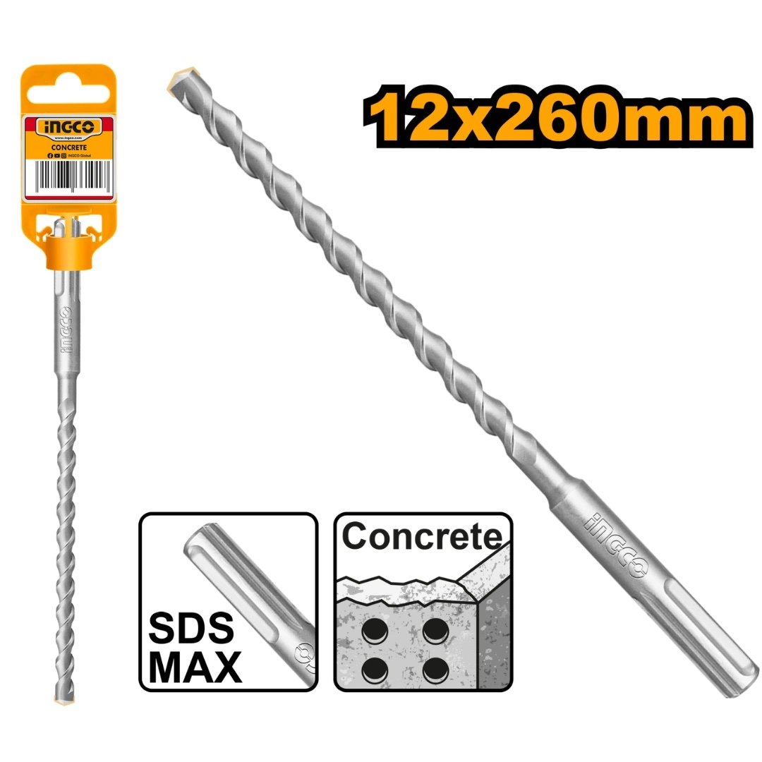 ingco-dbh1241201-12x260mm-sds-max-ريشة-كونكريت-صناعية-sds-max-hammer-drill-bit-lebanon.jpeg INGCO DBH1241201 12X260MM SDS MAX ريشة كونكريت صناعية SDS MAX HAMMER DRILL BIT - Image 1