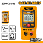 INGCO DM6011 CAT III 600V 2000C-4- ساعة فحص Auto Range Smart Digital Multimeter Tester