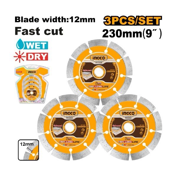 ingco-dmd012308-3pcsset-230mmbw-12mm-seg-wd-طقم-ديسكات-غرانيت-dry-diamond-disc-set-lebanon.jpeg INGCO DMD012308 3PCS/SET 230MM(BW 12MM) SEG W/D طقم ديسكات غرانيت dry diamond disc set - Image 1