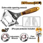 INGCO HADWG0810 10″ – 250MM 2 IN 1 مفتاح انكليزي قصير Adjustable Wrench & Pipe Wrench