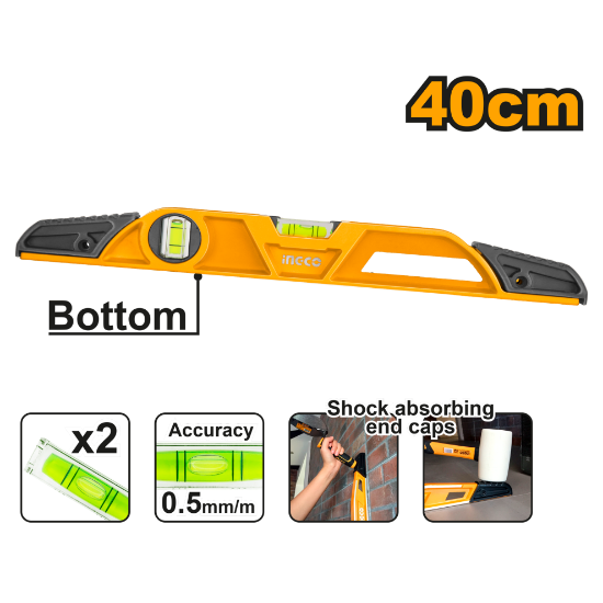ingco-hbsl08040-40-cm-mansons-level-زيبق-حائط-صناعي-heavy-duty-masons-level-leveling-tool-lebanon.png INGCO HBSL08040 40 cm Manson’s Level زيبق حائط صناعي Heavy-Duty Mason’s Level Leveling Tool - Image 1