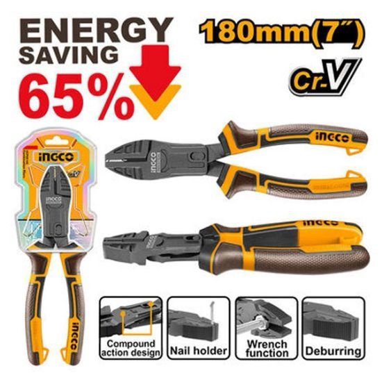 ingco-hccp58180-7-180mm-energy-saving-65-بانسة-بولاد-صناعية-compound-action-combination-pliers-lebanon.jpeg INGCO HCCP58180 7″ 180MM ENERGY SAVING 65% بانسة بولاد صناعية Compound action combination pliers - Image 1