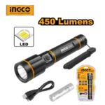 INGCO HCFL1865051 450 LUMENS 125 G فلاش لايت تشريج Industrial Waterproof Rechargeable Emergency Flashlight