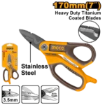 INGCO HES051708 170MM(7″) مقص ستانلس مطلي تيتانيوم Electrician’s Scissors Titanium Plated Stainless Steel