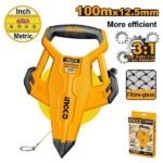 INGCO HFMT82100 100 M X 12.5 MM مازورة كيل فايبر براس شك Fiberglass Measuring Tape with 3:1 Gear Ratio for Fast Rewind