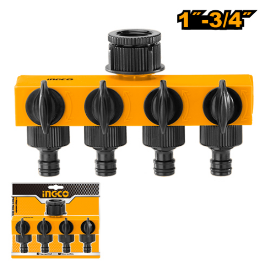 ingco-hhc1402-1-34-4way-hose-ركور-نبريج-بمخرجين-مع-سكر-plastic-hose-distributor-connector-4-way-lebanon.png INGCO HHC1402 1″-3/4″ 4Way hose ركور نبريج بمخرجين مع سكر Plastic Hose Distributor Connector 4-Way - Image 1