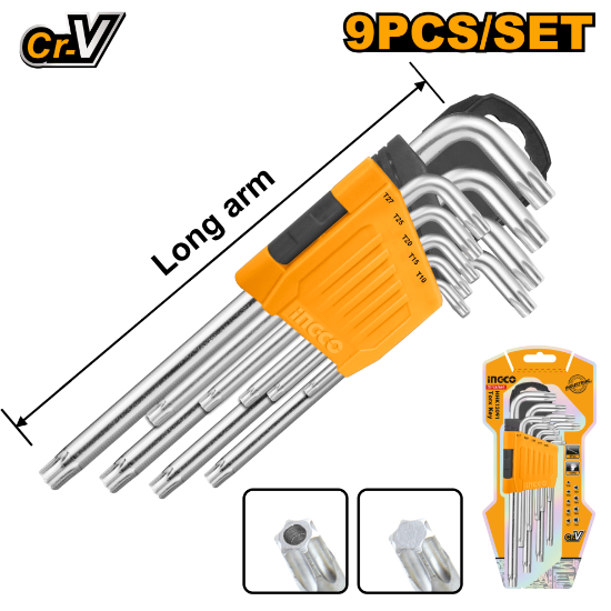 ingco-hhk13091-9-pcs-long-طقم-منجم-torx-wrench-allen-key-cr-v-set-lebanon.png INGCO HHK13091 9 Pcs Long طقم منجم Torx Wrench Allen Key Cr-V Set - Image 1
