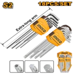 INGCO HHKSET0181 18 PCS EXTRA LONG طقم مسدس + منجم Hex Key and Torx Key Set