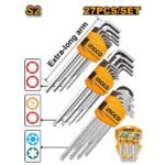 INGCO HHKSET0271 27PCS S2 EXTRA LONG طقمين مسدس عادي وغلة + منجم HEX KEY AND TORX KEY SET