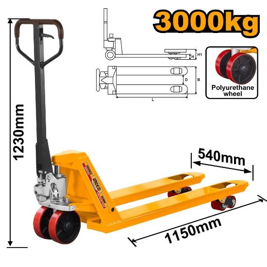 ingco-hhpt01301-3-ton-حمالة-طبالي-يدوية-hand-pallet-truck-lebanon.jpeg INGCO HHPT01301 3 TON حمالة طبالي يدوية Hand Pallet Truck - Image 1