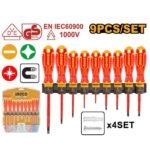INGCO HKISD0908 9PCS 1000V طقم مفكات شق ومصالب معزول VDE+GS Material Insulated Screwdriver Set
