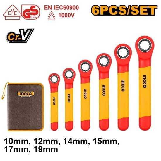 ingco-hkispa0603-6pcs-1000v-طقم-مسنن-طقطاق-معزول-insulated-ratchet-wrench-set-lebanon.jpeg INGCO HKISPA0603 6PCS 1000V طقم مسنن طقطاق معزول Insulated Ratchet Wrench Set - Image 1