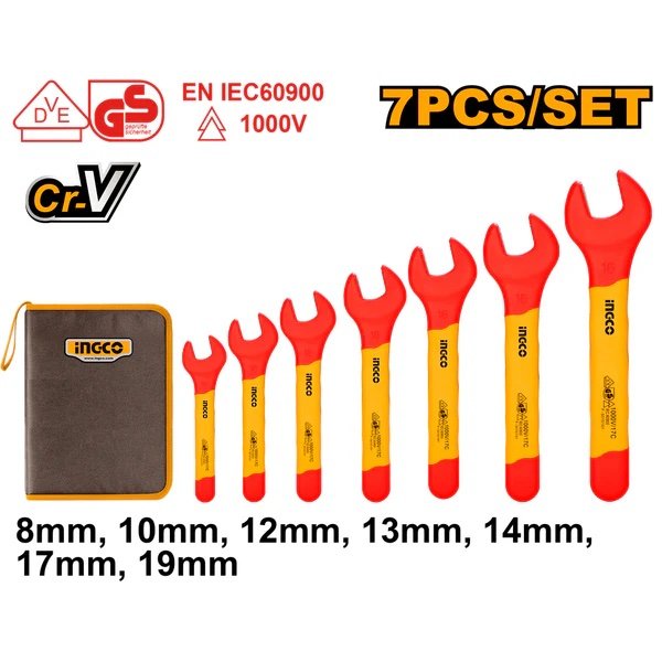 ingco-hkispa0701-7pcs-1000v-طقم-شق-معزول-insulated-open-end-spanner-set-lebanon.jpeg INGCO HKISPA0701 7PCS 1000V طقم شق معزول Insulated Open End Spanner Set - Image 1