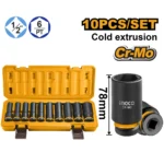 INGCO HKISSD12102L 10PCS 1/2″ طقم طربوش بولاد هوا اسود طويل 1/2″ DEEP IMPACT SOCKET SET