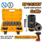 INGCO HKISSD34082L 8PCS 3/4″X90MM SIZE:(26,27,29,30,32,35) BOX+ طقم طربوش بولاد DR. Deep impact socket set