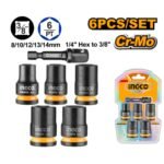 INGCO HKISSD38061 6 PCS 3/8″ طقم طربوش بولاد مع وصلة مقدح ″IMPACT SOCKET SET