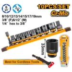 INGCO HKISSD38104 10Pcs 3/8″ طقم طربوش بولاد Impact Socket Set