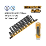 INGCO HKISSD38105L 10PCS 1/4″TO 3/8″ 90MM SIZE:(8-10-12-13-14-15-17-19) طقم طربوش بولاد IMPACT SOCKET SET