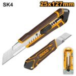INGCO HKNS112505 (25X127)MM SK4 سكين شفرة مسكة كوتشوك سحب Snap Off Blade Cutter Knife