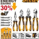 INGCO HKPS28488 4PCS ENERGY SAVING 30% طقم بتنسات وقطاعات بولاد صناعي High Leverage Pliers Set