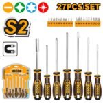 INGCO HKSDS2728 27PCS طقم مفكات مسكة كوتشوك + مفك مع رؤوس صناعي Set Screwdriver Phillips, Slotted, Hex & Torx