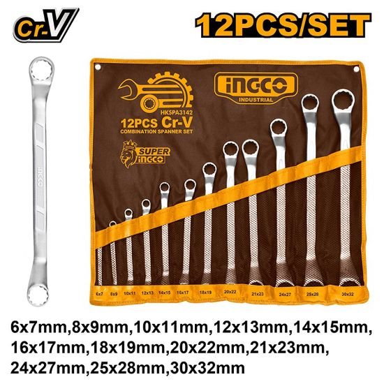 ingco-hkspa3142-6-32-12-pcs-طقم-مسنن-مسنن-offset-ring-spanner-set-lebanon.jpeg INGCO HKSPA3142 6-32 / 12 Pcs طقم مسنن مسنن Offset Ring Spanner Set - Image 1