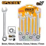 INGCO HKSPAR1062 6 PCS (8-17) طقم شق مسنن طقطاق Industrial Ratchet Spanner Set