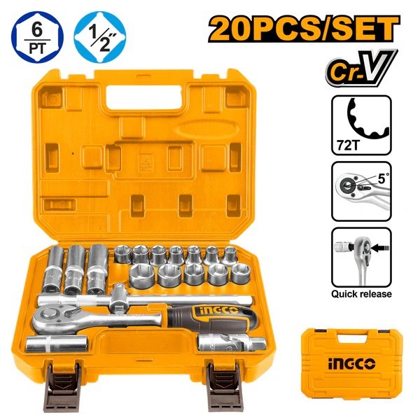 ingco-hkts12201-20pcs-12-طقم-طربوش-طقطاق-علبة-بلاستك-socket-set-lebanon.jpeg INGCO HKTS12201 20PCS 1/2″ طقم طربوش طقطاق علبة بلاستك Socket Set - Image 1