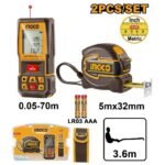 INGCO HLDD241201M 2PCS 5MX32MM مجموعة متر ليزر 70 متر+ متر Laser Distance Detector Combo Kit