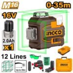 INGCO HLL301201 16V 1 BATT +CHAR + BOX 12 LINES ليزر شقلة أخضر CORDLESS 3D-LASER LEVEL