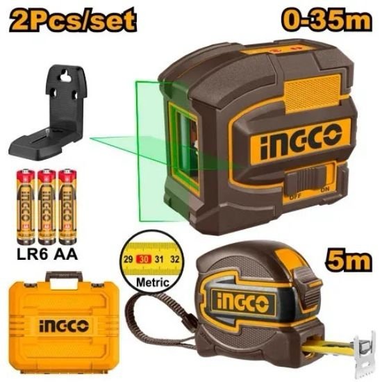 ingco-hll680081-1-0-35m-ليزر-شقلة-أخضر-متر-وشنطة-self-leveling-line-laser-kit-lebanon.jpeg INGCO HLL680081-1 0-35M ليزر شقلة أخضر + متر وشنطة Self-leveling line laser kit - Image 1
