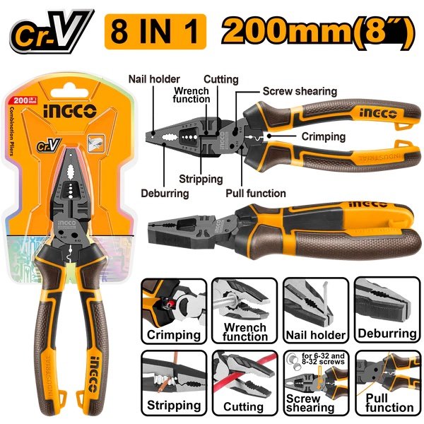 ingco-hmfcp28200-8-in-1-بانسة-بولاد-متعددة-الاستمالات-صناعية-multi-function-combination-pliers-lebanon.jpeg INGCO HMFCP28200 8 IN 1 بانسة بولاد متعددة الاستمالات صناعية Multi-Function Combination Pliers - Image 1