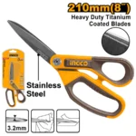 INGCO HSCRS812108 210MM(8″) مقص ستانلس مطلي تيتانيوم Rubber Grip Long-Blade Scissors
