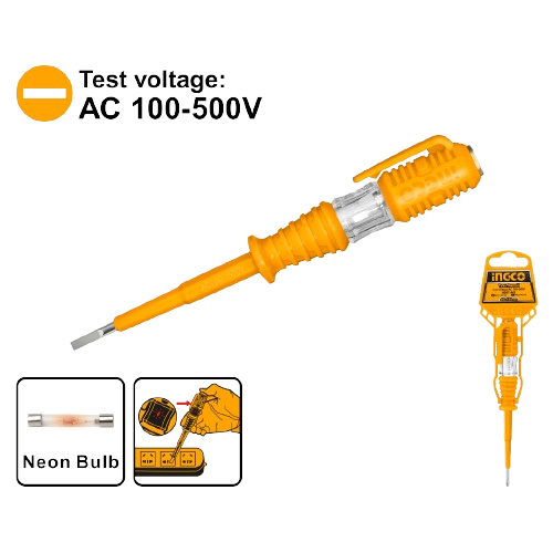 ingco-hsdt1-ac-100-500v-مفك-تاست-test-pencil-light-ac-voltage-tester-lebanon.png INGCO HSDT1 AC 100-500V مفك تاست Test Pencil Light AC Voltage Tester - Image 1