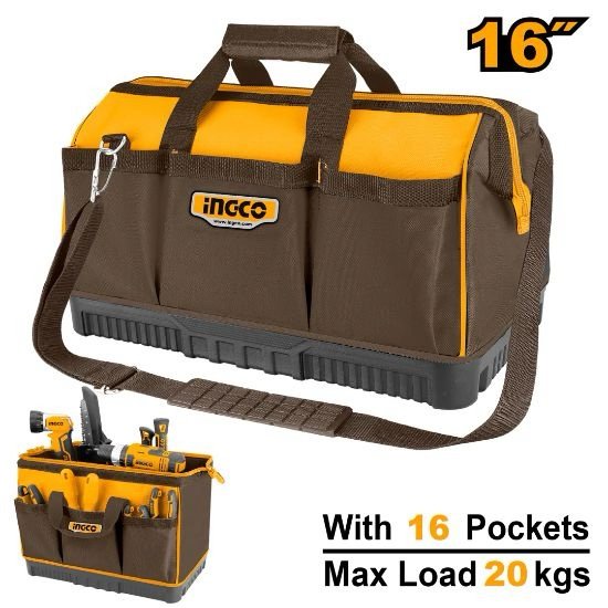 ingco-htbg08-16-20kg-شنطة-عدة-قماش-heavy-duty-industrial-tool-bag-with-16-pockets-lebanon.jpeg INGCO HTBG08 16″ 20KG شنطة عدة قماش HEAVY DUTY INDUSTRIAL TOOL BAG WITH 16 POCKETS - Image 1