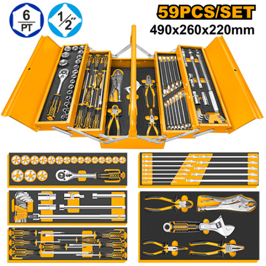 ingco-htcs15591-59pcs-طقم-عدة-شنطة-حديد-ثلاث-طبقات-tool-chest-set-lebanon.png INGCO HTCS15591 59Pcs طقم عدة شنطة حديد ثلاث طبقات Tool Chest Set - Image 1