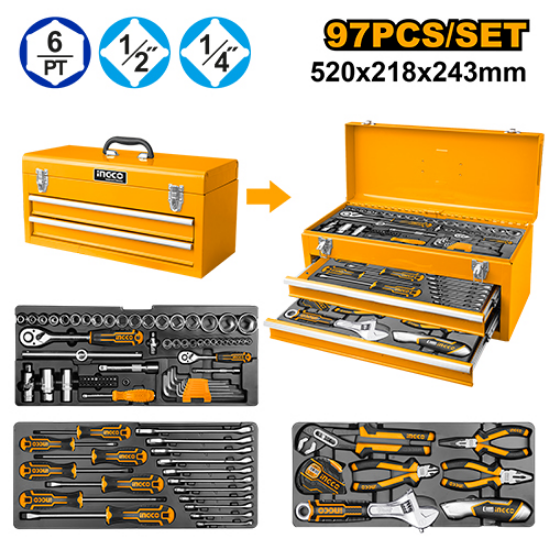 ingco-htcs220971-97pcs-طقم-عدة-شنطة-حديد-بجوارير-tool-chest-set-hand-tools-metal-box-set-lebanon.png INGCO HTCS220971 97PCS طقم عدة شنطة حديد بجوارير Tool Chest Set Hand Tools Metal Box Set - Image 1