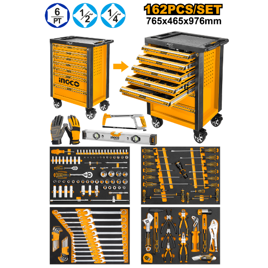 ingco-htcs271621-162pcs-خزانة-مع-عدة-بدواليب-7-جوارير-mechanics-tool-chest-set-lebanon.png INGCO HTCS271621 162Pcs خزانة مع عدة بدواليب 7 جوارير MECHANICS TOOL CHEST SET - Image 1